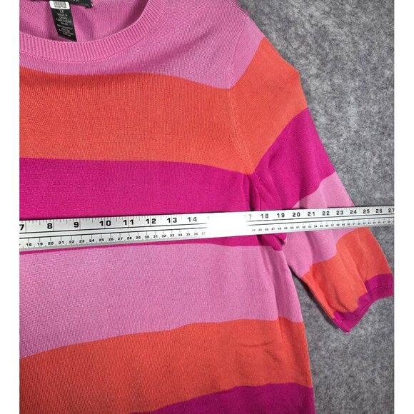 Lauren Ralph Lauren Sweater Sz 1X Colorblock Pink Orange Stripe 3/4 Sleeve Prep - Picture 3 of 7